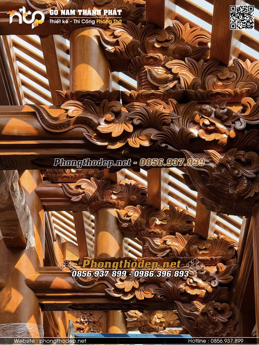 Hoa văn hoa lá tây rồng hoá trong nhà 5 gian thông hiên